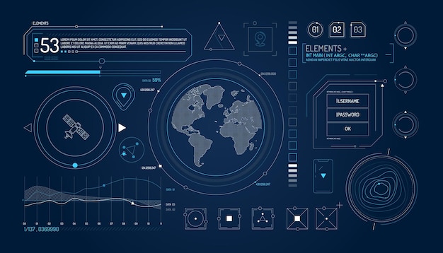 set of infographic elements about satellite and data input