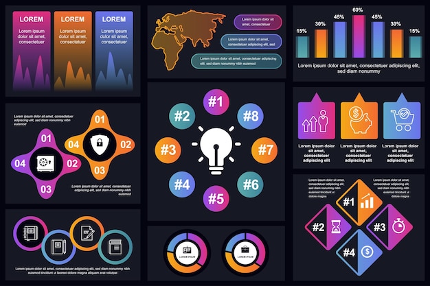 Set of infographic elements data visualization vector design template Can be used for steps options business process workflow diagram flowchart concept timeline marketing icons info graphics