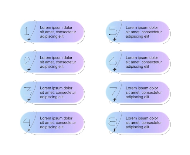 set of infographics list items space y2k gradient