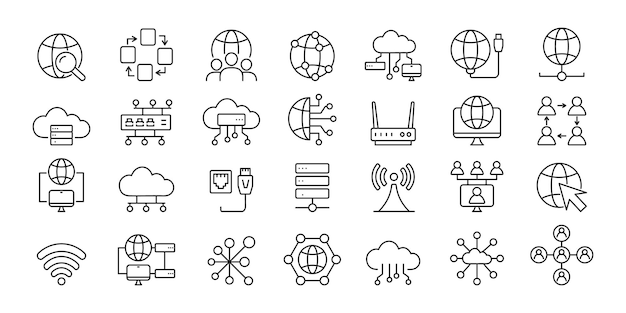 Set of internet computer icon set Network web hosting software Vector