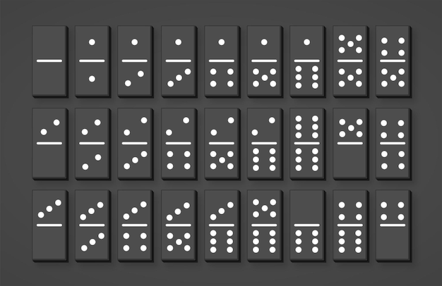 Set of isolated White classic dominoes for the game collection of simple domino chips