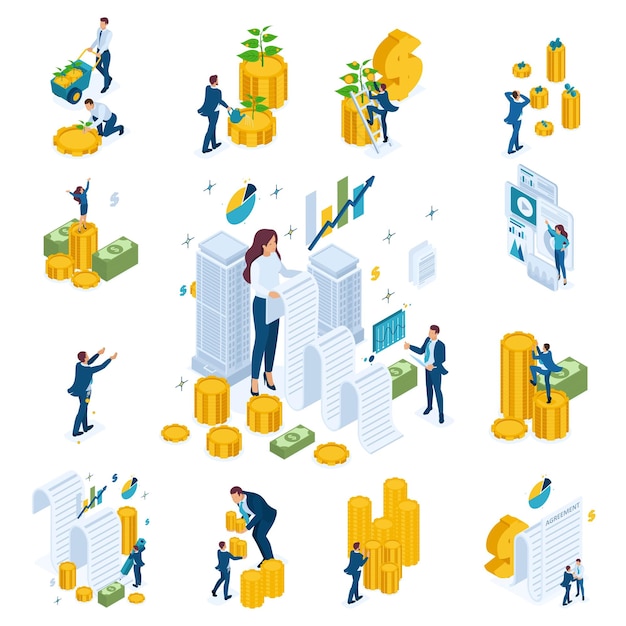 Set of isometric on the topic of investment and banking To create websites and mobile applications