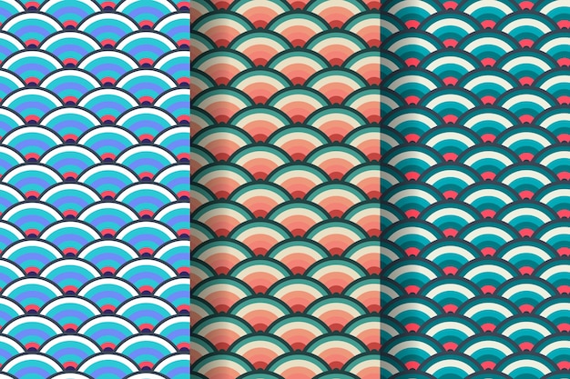 Set of Japanese wave geometric seamless pattern called Seigaiha circles fish scale imitation