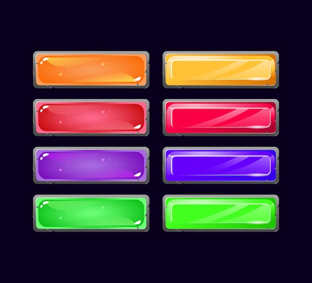 Set of jelly and diamond Crystal button with stone border texture for gui asset elements
