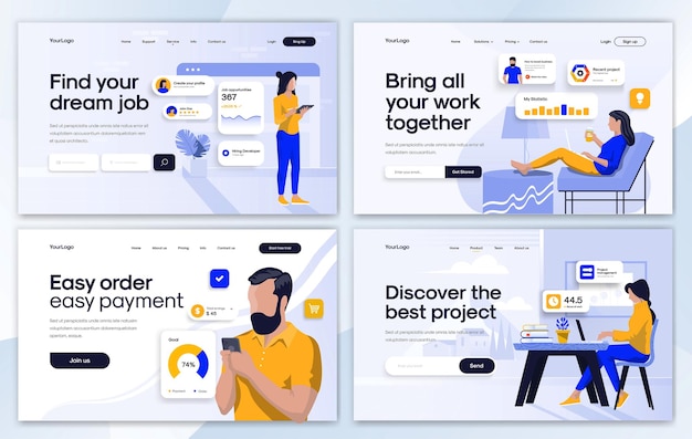 Set of Landing page design templates in flat design style