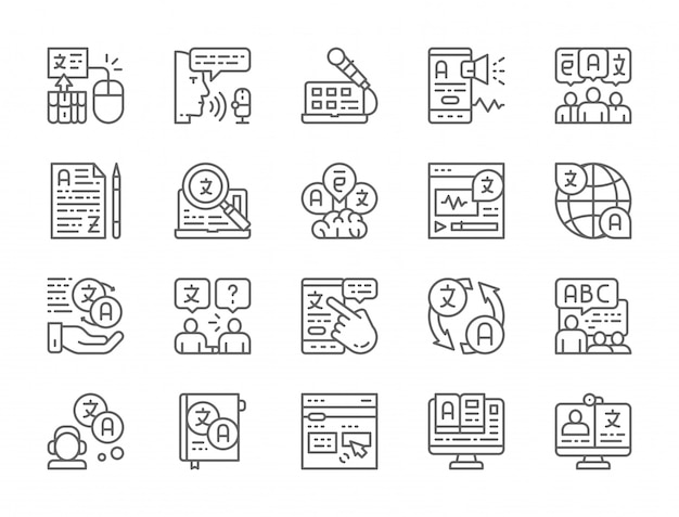 Set of Language Translation Line Icons