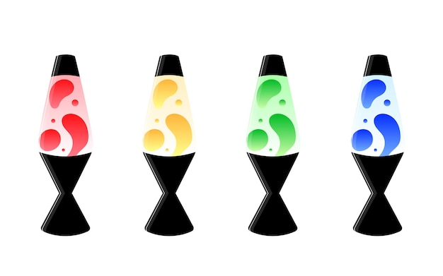 Set of Lava lamps with liquid gradient inside Concept of astro and disco 70s decor Vector illustration