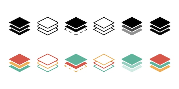 Set of  layer vector icons. Black lines icon. Level, tier, floor.