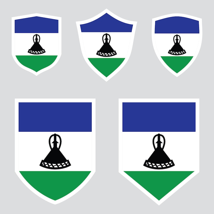 Vektör set of lesotho flag in shield shape frame