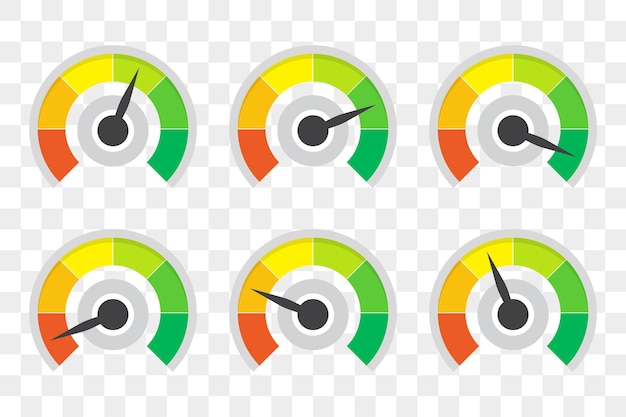 set of level indicator gauges speedometer in a flat design