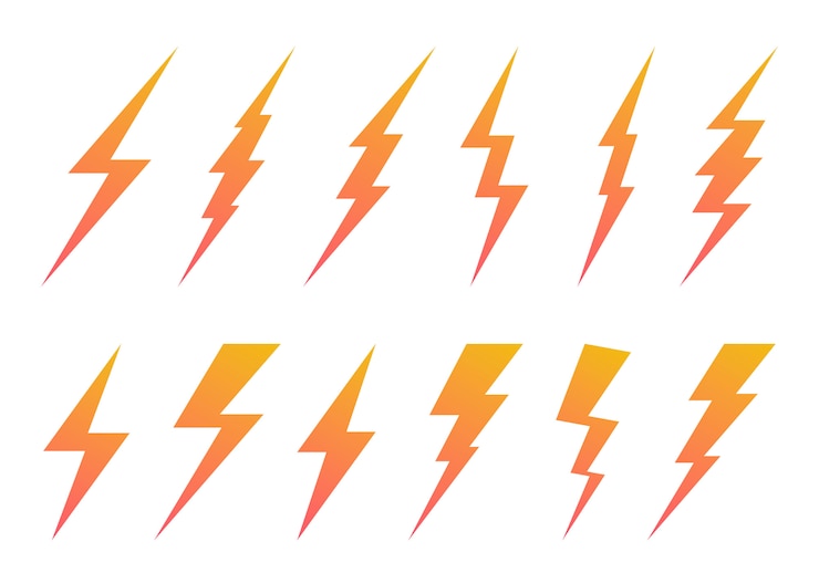 Set of Lightning Bolt symbol.