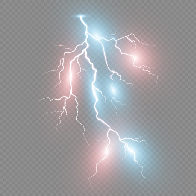 Set of lightnings. Thunder-storm and lightnings. Magic and bright lighting effects.  Illustration