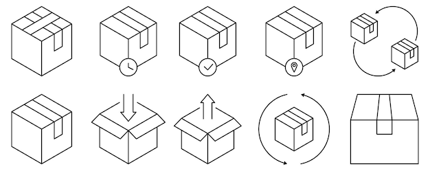 Set of line box icons