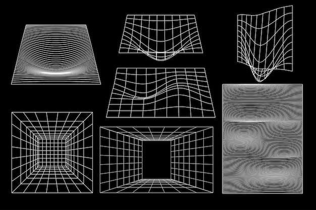 Set of linear black geometric black geometric quadratic rectangular field plateau frame shapes y2k