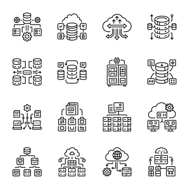 Set of Linear Style Database Network Icons