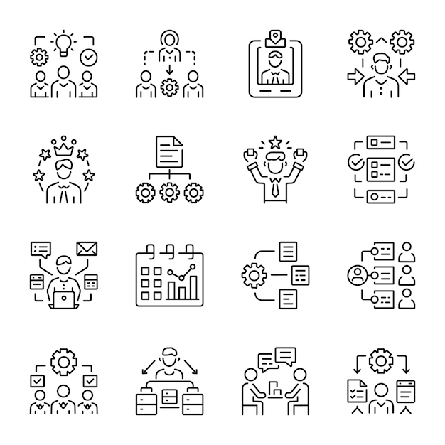 Set of Linear Style Project Management Icons
