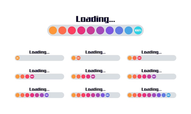Set of Loading bar vector illustration. Progress visualization. Loading status collection. Web design elements, Loading Infographic vector template
