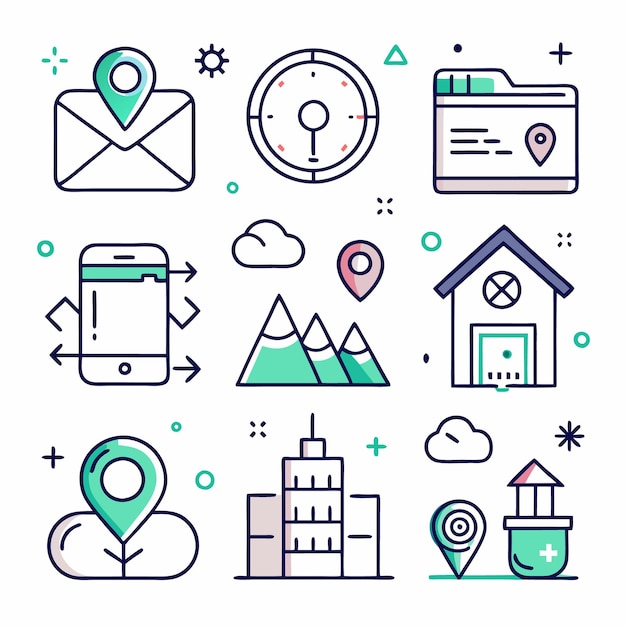 Set of location and destination line icons