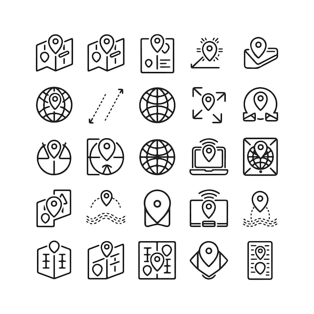 Set of location and map icons