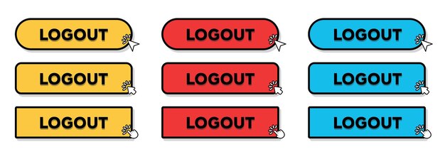 Set of Logout Button with hand pointer or arrow pointer vector illustration