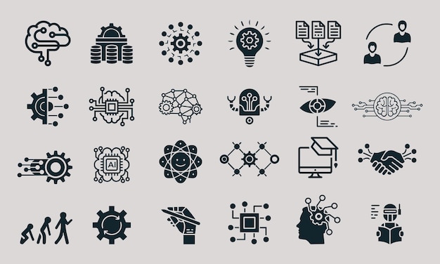 set of machine learning concept icons design can be used for web and apps