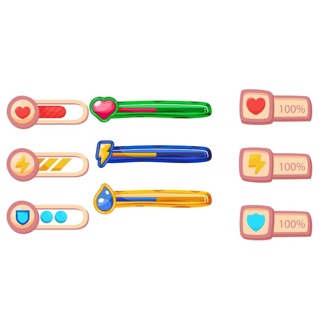 Set of minimalistic pixel art vector objects isolated Pixel game buttons Video nostalgic game pixe