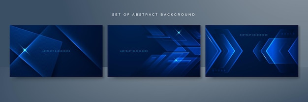 Set of modern digital business technology dark blue abstract design background with lines waves speed lights motion data concept science element cyberspace shapes and connection lines