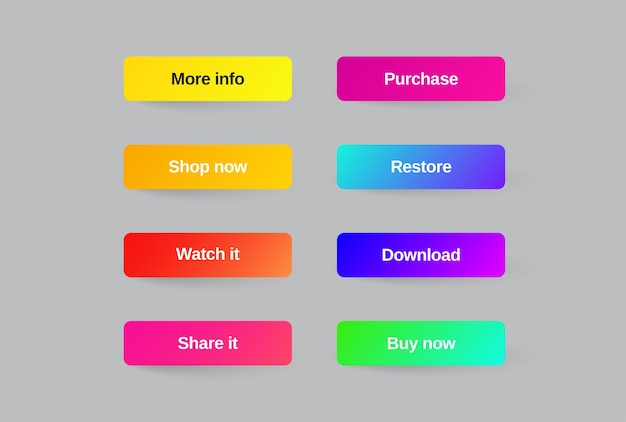 Set of Modern Gradient App Website page or Game Buttons Trendy gradient colors Flat design