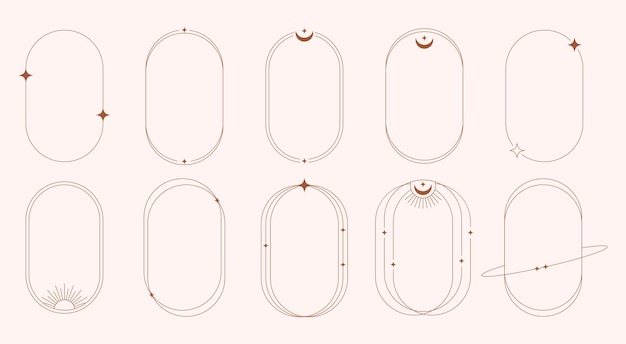 Set of modern minimalist aesthetic linear frames Design elements for greeting cards banners posters invitations Vector illustration
