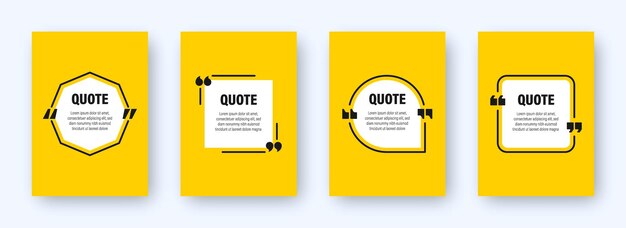 Set of modern yellow banners with quote frames speech bubbles with quotation marks blank text box