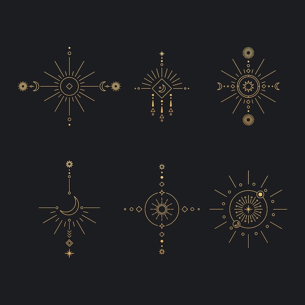 Set of moon and sun line art Minimal boho linear symbols Celestial mystic element Vector line art