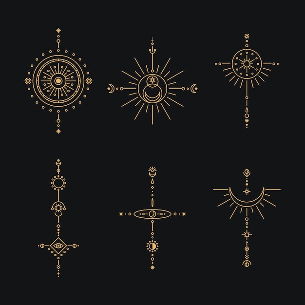 Set of moon and sun line art Minimal boho linear symbols Celestial mystic element