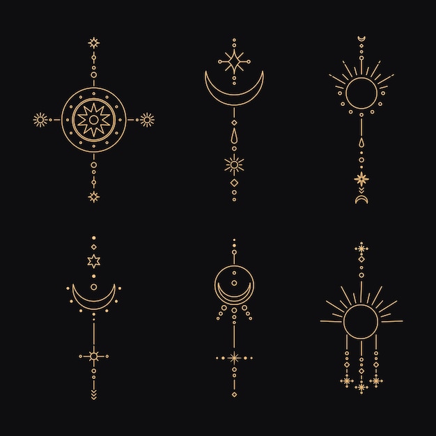 Set of moon and sun line art Minimal boho linear symbols Celestial mystic element