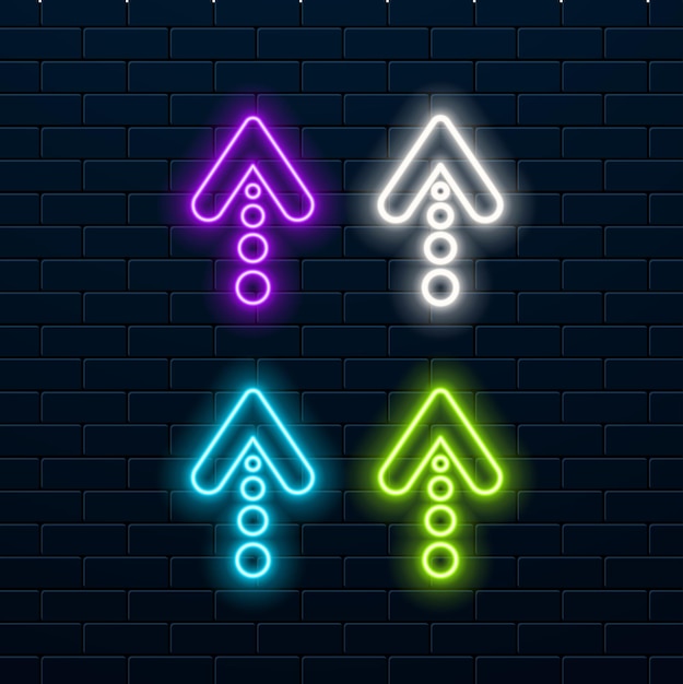 Set of neon arrows in different directions on black background