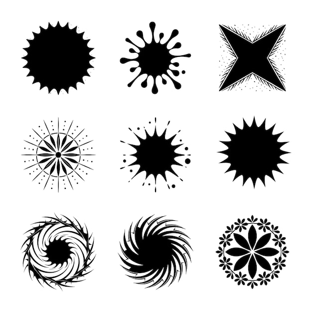 Set of Nine Abstract Black and White Graphic Design Elements