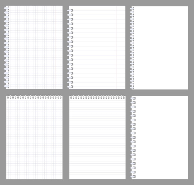 Set of note notebook lined squared paper stuck on grey background Vector