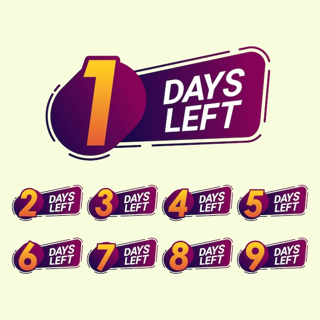 Set of number days left countdown template