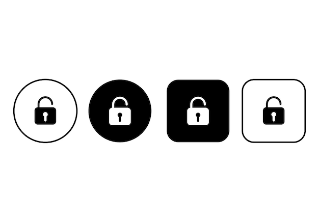 set of opened padlock icons for web lock shape buttons with lock silhouettexd
