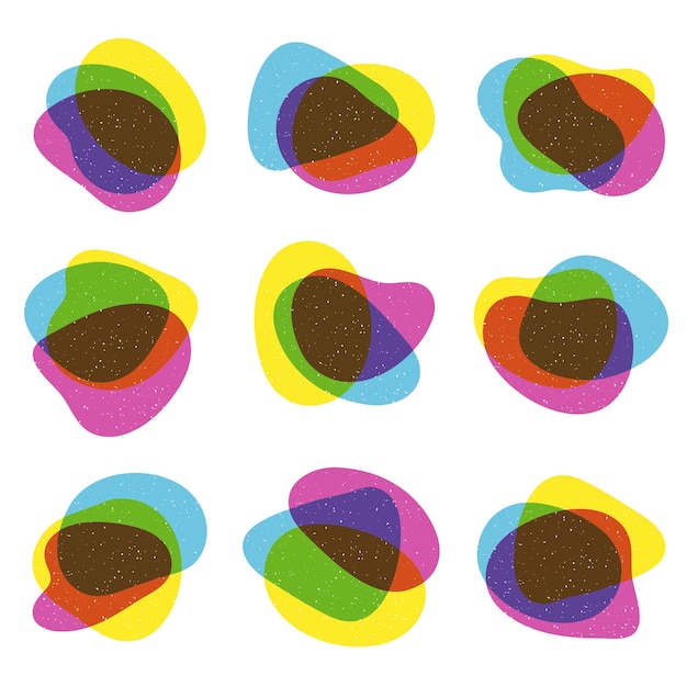 set of organic blobs fluid shape in trendy riso graph print texture style