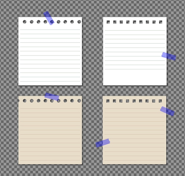 Set of paper A4 with curled corner on transparent with shadows, realistic paper page