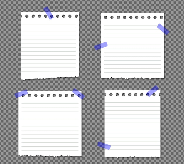 Set of paper A4 with curled corner on transparent with shadows, realistic paper page.
