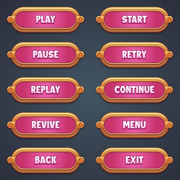 set of pink game buttons for mobile games with editable text effect gui to build 2d games