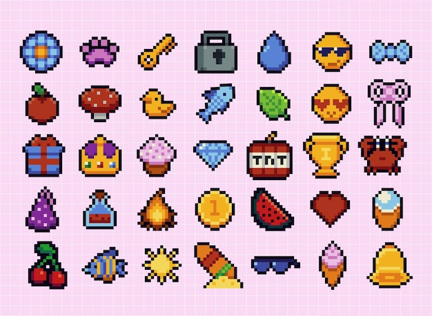 Set of pixel art speech bubbles and icons Retro game style dialogue box and elementsaesthetics