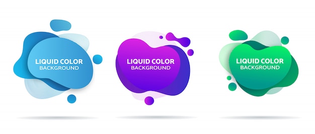 set of plastic liquid gradient waves with geometric lines 