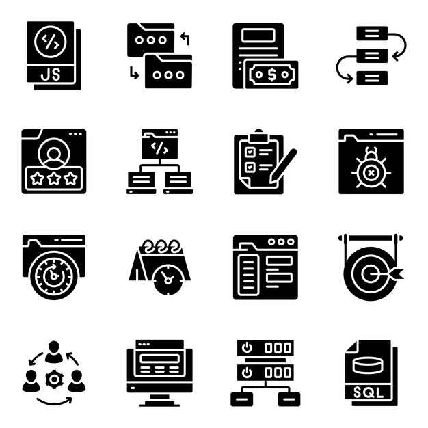 Set of Programming and Coding Solid Icons