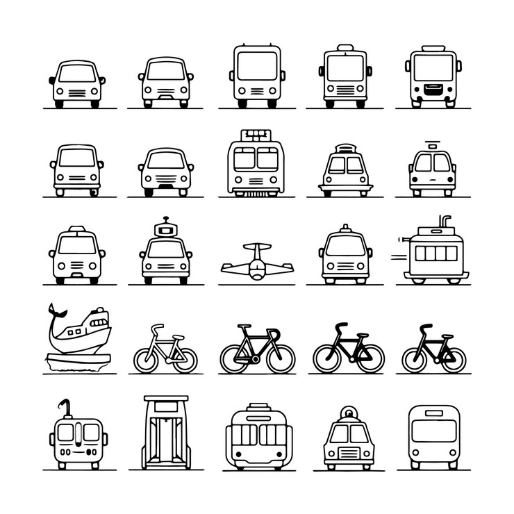 Set of Public Transport Vector Line Icons Including Taxi Train Tram and More Editable Stroke