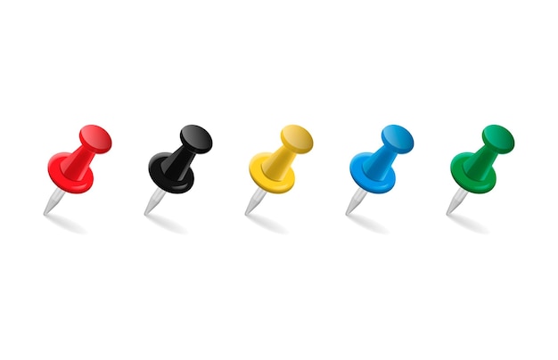 Set of push pins in different colorsVector illustration isolated on white background