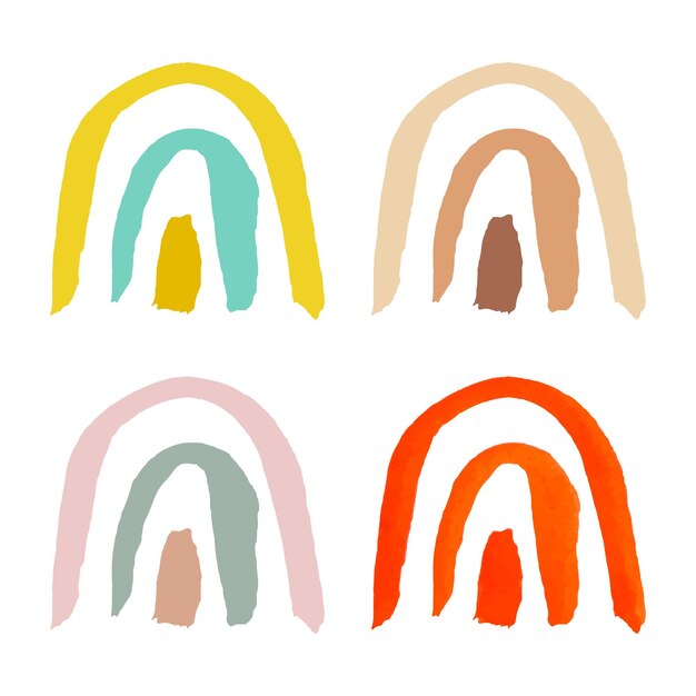 set of rainbows in scandinavian style. vector graphics. geometric figures. minimalism, modern.