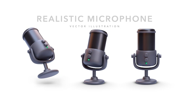 Set of realistic black micro isolated on white background Vector illustration