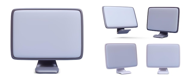 set of realistic computer monitor isolated on white background vector illustration